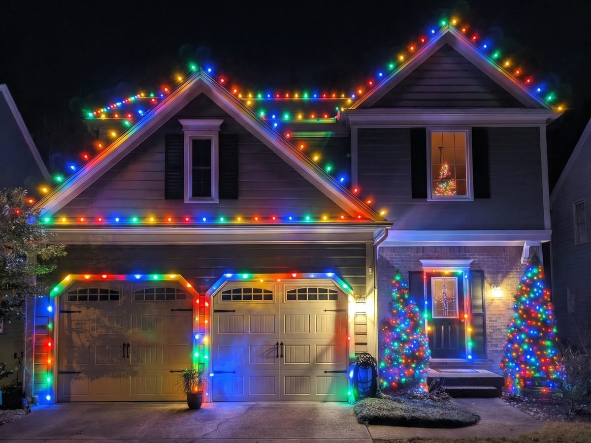 Home with multicolor Christmas lights
